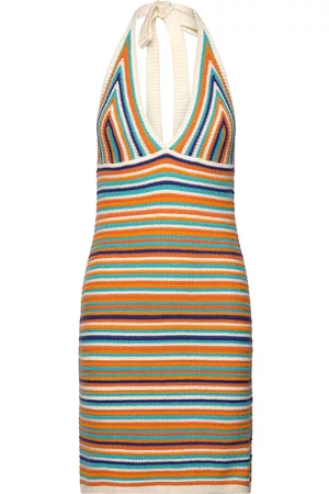 COLLUSION knit halter neck dress with striped print