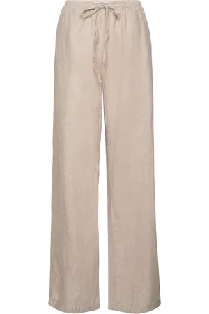 Gina Tricot Linen Blend Trousers Bottoms Trousers Linen Trousers Beige