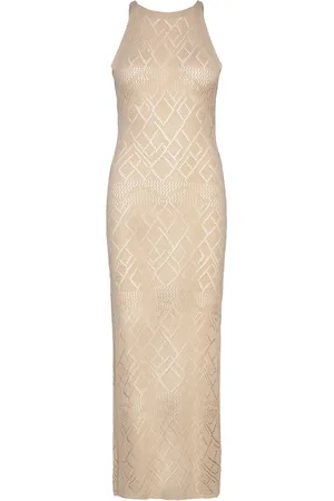 Gina Tricot Open Back Crochet Dress Maksimekko Juhlamekko Beige