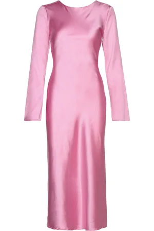 Gina Tricot Longsleeve Midi Satin Dress Polvipituinen Mekko Pink