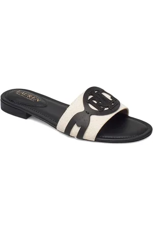 Ralph Lauren Alegra Canvas-Leather Slide Sandal Matalapohjaiset Sandaalit Black