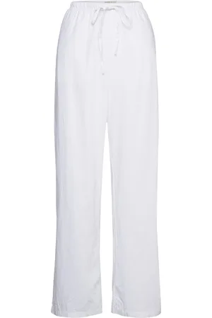 Gina Tricot Linen Blend Trousers Bottoms Trousers Linen Trousers White