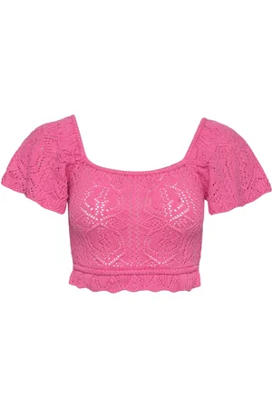 Gina Tricot Knitted Top Tops Crop Tops Short-sleeved Crop Tops Pink