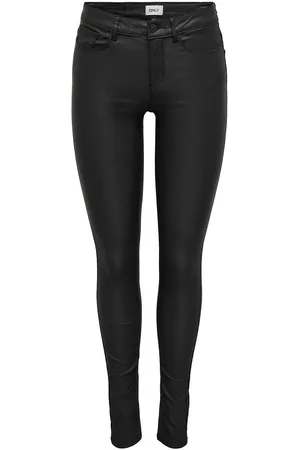 ONLY Onlanne K Mid Waist Coated Pnt Noos Bottoms Trousers Leather Leggings-Housut Black