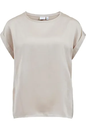 VILA Viellette S/S Satin Top - Noos Tops T-shirts & Tops Short-sleeved Cream