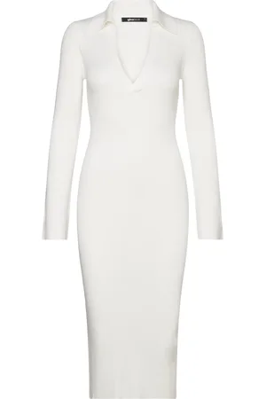 Gina Tricot Collar Knitted Dress Dresses Knitted Dresses White