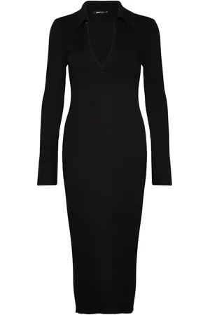 Gina Tricot Collar Knitted Dress Dresses Knitted Dresses Black