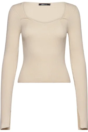 Gina Tricot Rib Knitted Top Tops T-shirts & Tops Long-sleeved Beige