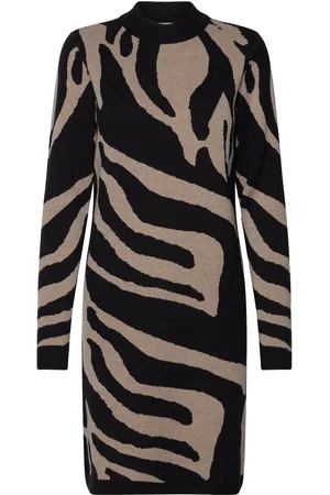 Object Objray L/S Knit Dress Aop Noos Lyhyt Mekko Black