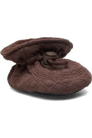 Melton Quilted Textile Slippers Shoes Baby Booties Brown
