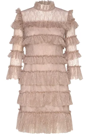 By Malina Carmine Frill Mini Lace Dress Designers Short Dress Beige