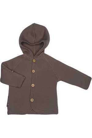 Smallstuff Cardigan Merino Wool W. Buttons And Hoodie, Rose Brown Tops Knitwear Cardigans Brown