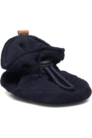 Melton Quilted Textile Slippers Shoes Baby Booties Navy