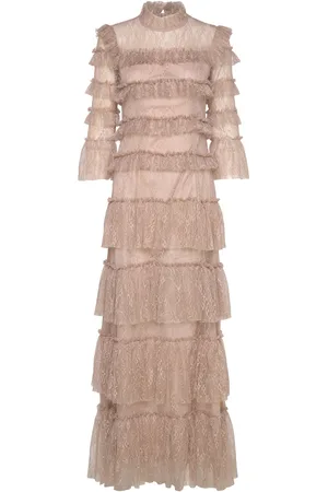 By Malina Carmine Long Sleeve Lace Maxi Dress Maksimekko Juhlamekko Beige