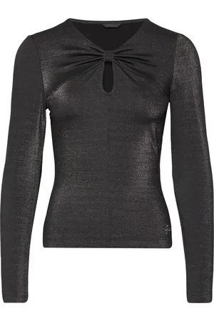 Guess Ls Nk Knot Clotilde Top Tops T-shirts & Tops Long-sleeved Black