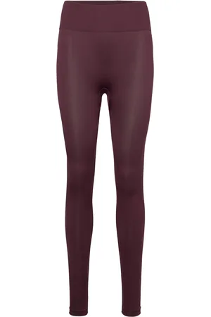 ZEBDIA Women Seamless Plain Leggings Sport Running-training Tights Seamless Tights Burgundy