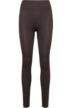 ZEBDIA Women Seamless Plain Leggings Sport Running-training Tights Seamless Tights Brown
