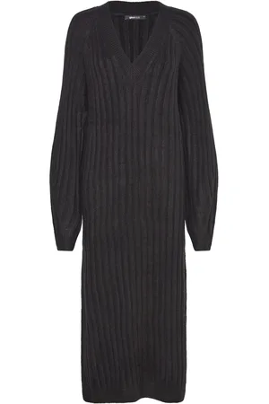 Gina Tricot V-Neck Knitted Dress Polvipituinen Mekko Black