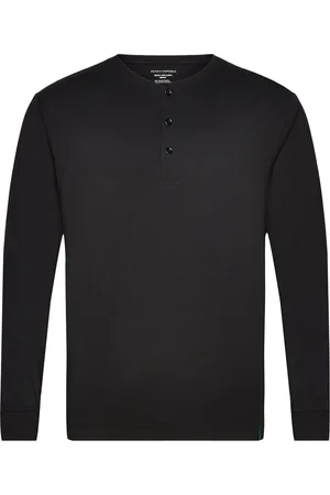 Panos Emporio Lounge Henley Cotton Bamboo Tops T-shirts Long-sleeved Black
