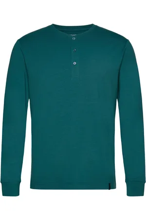 Panos Emporio Lounge Henley Cotton Bamboo Tops T-shirts Long-sleeved Navy