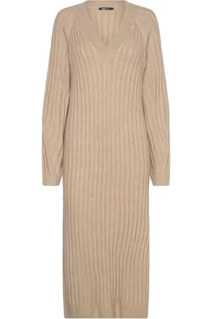 Gina Tricot V-Neck Knitted Dress Polvipituinen Mekko Beige