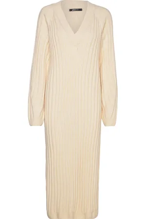 Gina Tricot V-Neck Knitted Dress Polvipituinen Mekko Cream