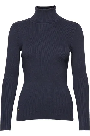 Ralph Lauren Stretch Cotton Modl-L/S Turtle Neck Tops Knitwear Turtleneck Blue
