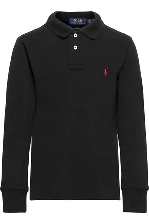 Ralph Lauren Basic Mesh-Slim Polo-Tp-Knt Tops T-shirts Polo Shirts Long-sleeved Polo Shirts Black