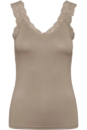 Pieces® Pcbarbera Lace Top Jrs Noos Bc Tops T-shirts & Tops Sleeveless Brown