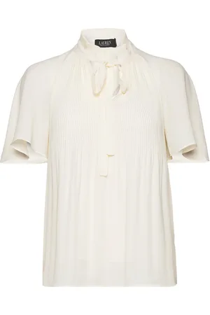 Ralph Lauren Pleated Georgette Blouse Tops Blouses Short-sleeved Cream