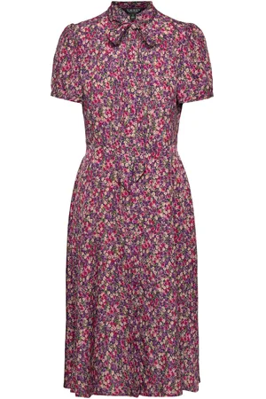 Ralph Lauren Floral Crepe Tie-Neck Shirtdress Lyhyt Mekko Pink
