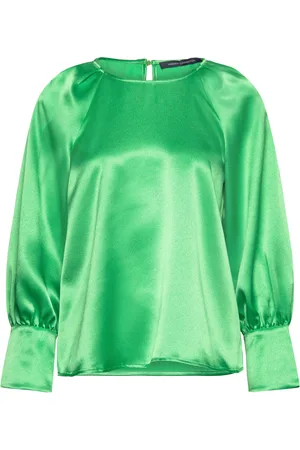French Connection Adora Satin Top Tops Blouses Long-sleeved Green