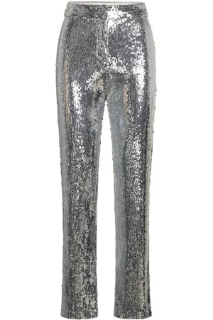 Gina Tricot Silver Sequin Trousers Bottoms Trousers Flared Silver