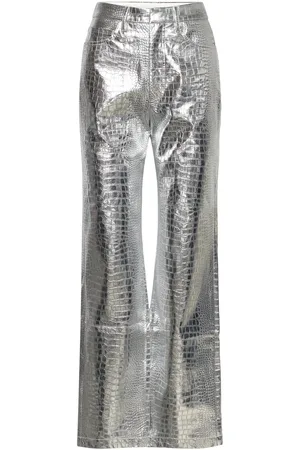 ROTATE Textured Pants Designers Trousers Wide Leg Silver