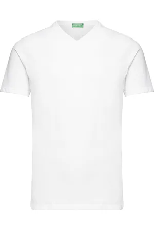 Benetton V Neck T-Shirt Tops T-shirts Short-sleeved White