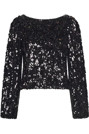 by Ti Mo Sequins Top Designers Blouses Long-sleeved Black
