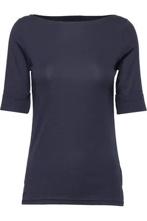 Ralph Lauren Stretch Cotton Boatneck Tee Tops T-shirts & Tops Short-sleeved Navy
