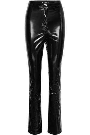 ROTATE Patent Coated Slim Pants Designers Trousers Leather Leggings-Housut Black
