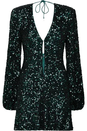 ROTATE Sequins Mini Flowy Dress Designers Short Dress Green