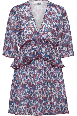 Ganni Pleated Georgette Designers Short Dress Multi/patterned
