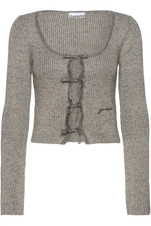 Ganni Sparkle Rib Knit Designers T-shirts & Tops Long-sleeved Grey