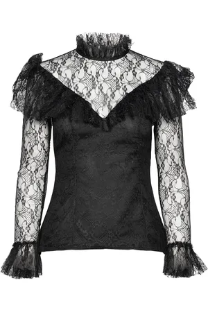 By Malina Joelle Polo Neck Lace Top Designers T-shirts & Tops Long-sleeved Black