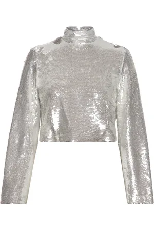 By Malina Aella Wide Sleeve Sequin Top Designers T-shirts & Tops Long-sleeved Silver