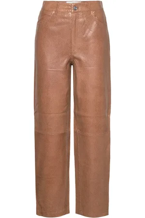 SELECTED Slfsana-Bynne Hw Straight Leather Pant Bottoms Trousers Leather Leggings-Housut Brown