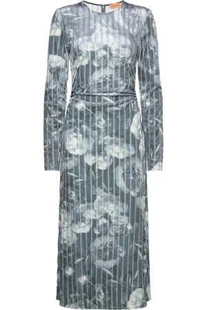 STINE GOYA Blackley, 1905 Striped Velvet Devor Designers Maxi Dress Grey