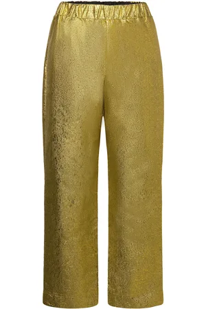 STINE GOYA Isra, 1918 Organza Jacquard Designers Trousers Wide Leg Gold
