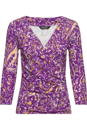 Ralph Lauren Print Surplice Jersey Top Tops T-shirts & Tops Long-sleeved Purple