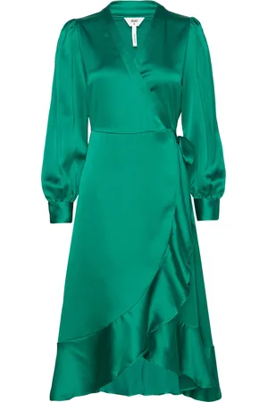 Object Objsateen Wrap Dress A Fair Polvipituinen Mekko Green