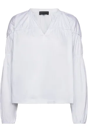 Levete Room Lr-Isla Solid Tops Blouses Long-sleeved White