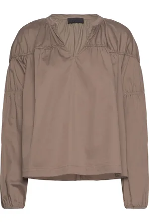 Levete Room Lr-Isla Solid Tops Blouses Long-sleeved Brown